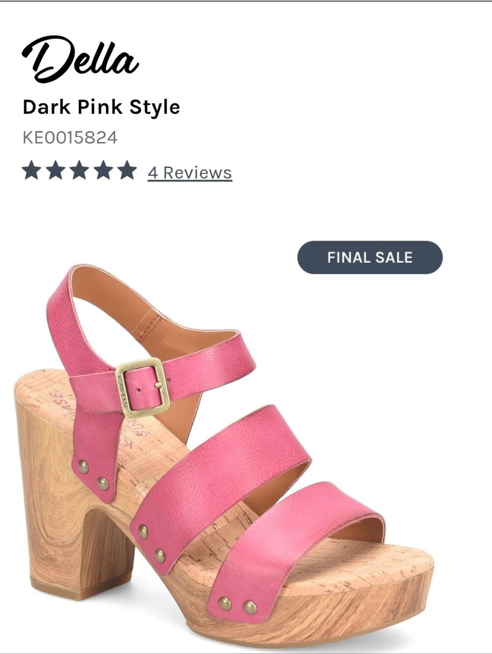 Kork-Ease Rose Pink Leather Three-Strap Platform Sandals